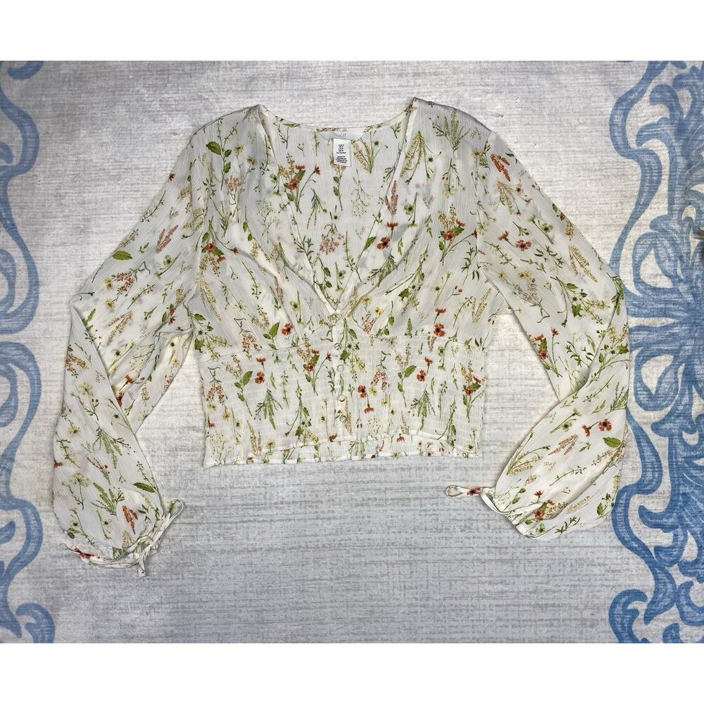 H&M Blouse Womens Medium Lightweight Floral Boho Chic Fairy Romantic Ethereal - Picture 10 of 13